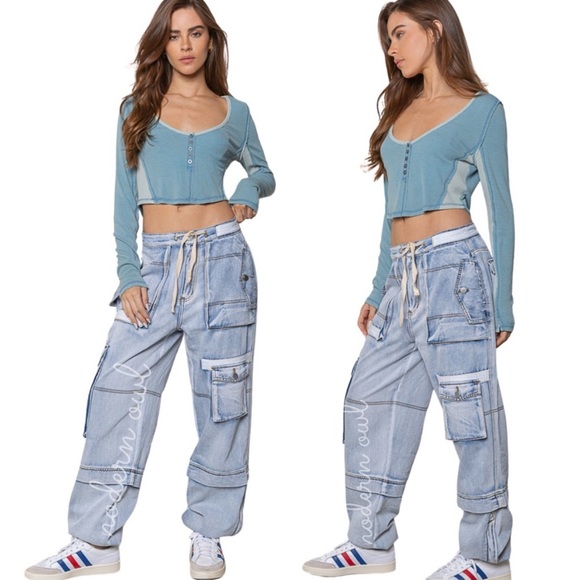 POL Denim - POL Baggy Cargo Jeans with Elastic Leg Openings